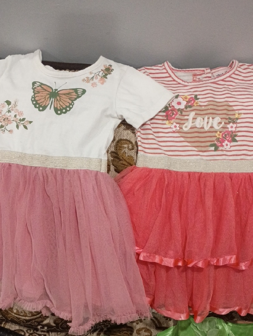 Little Lass Pink & Coral Tulle Butterfly and Love Dresses
